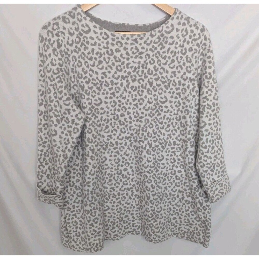 Cynthia Rowley Womens Size 1X Creme & Taupe Animal Print Soft Sweater